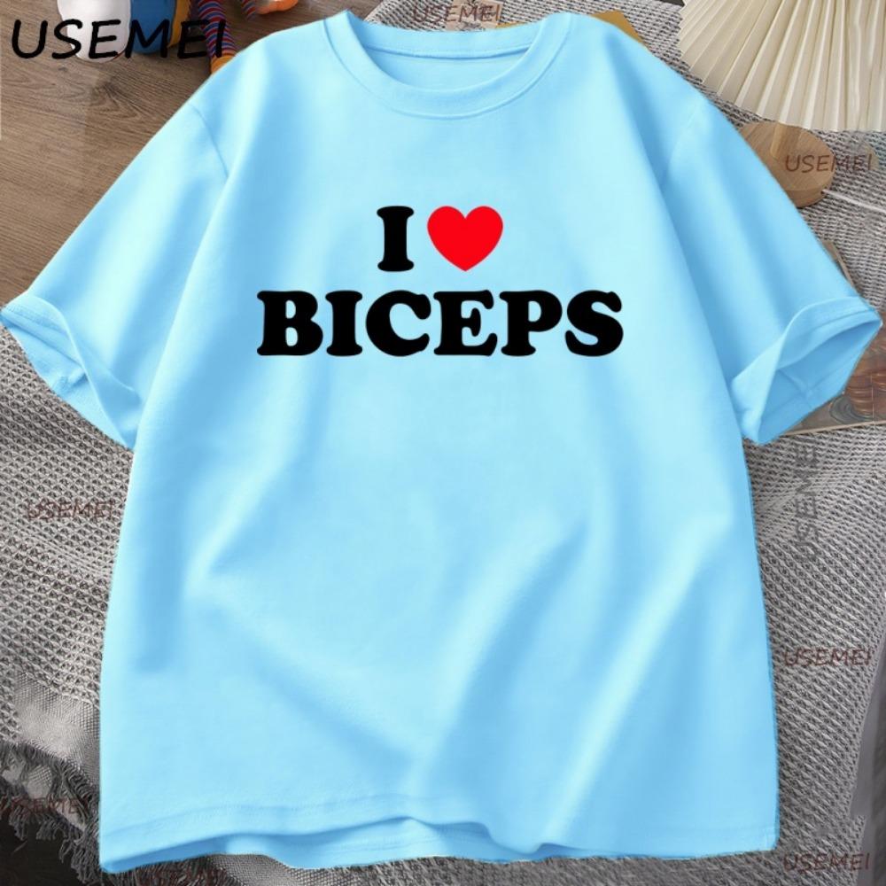 Ich liebe Bizeps T-Shirt Lustiges Fitnessstudio Schwarm Tee für Fitnessfans T-Shirt Lässig Kurzarm Rundhals T-Shirt Y2k Kleidung