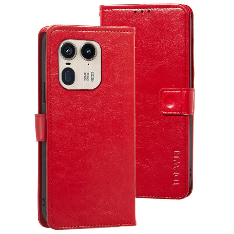 

For Motorola Edge 50 Ultra 5G/Moto X50 Ultra 5G Leather Case Phone Wallet Cover Crazy Horse Texture Red