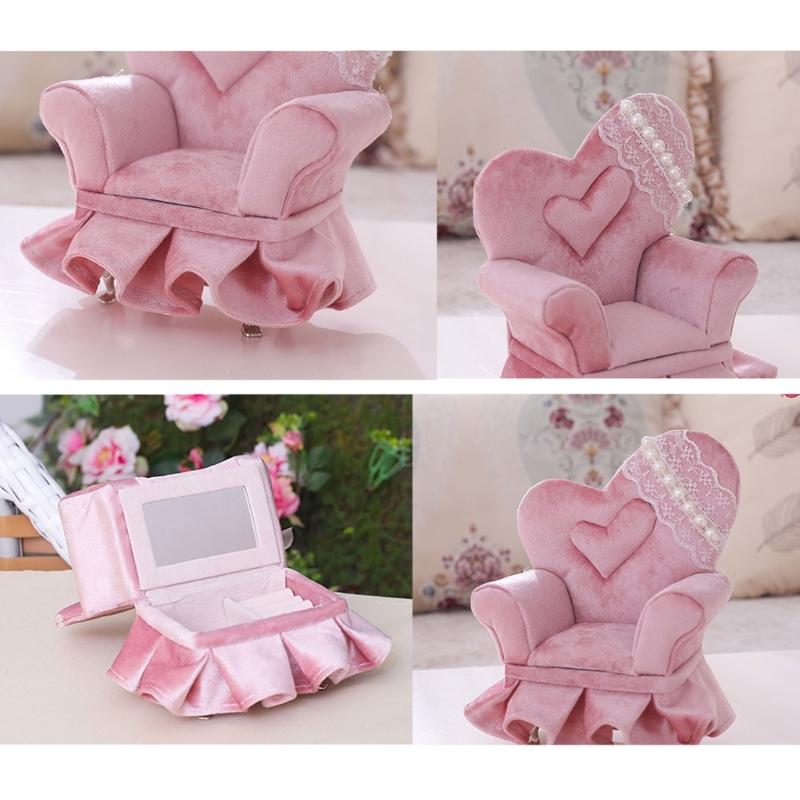 Openable Pink Furniture Jewelry Box Earrings Bracelet Ring Necklace Display Storage Cases Mini Armchair for Dollhouse
