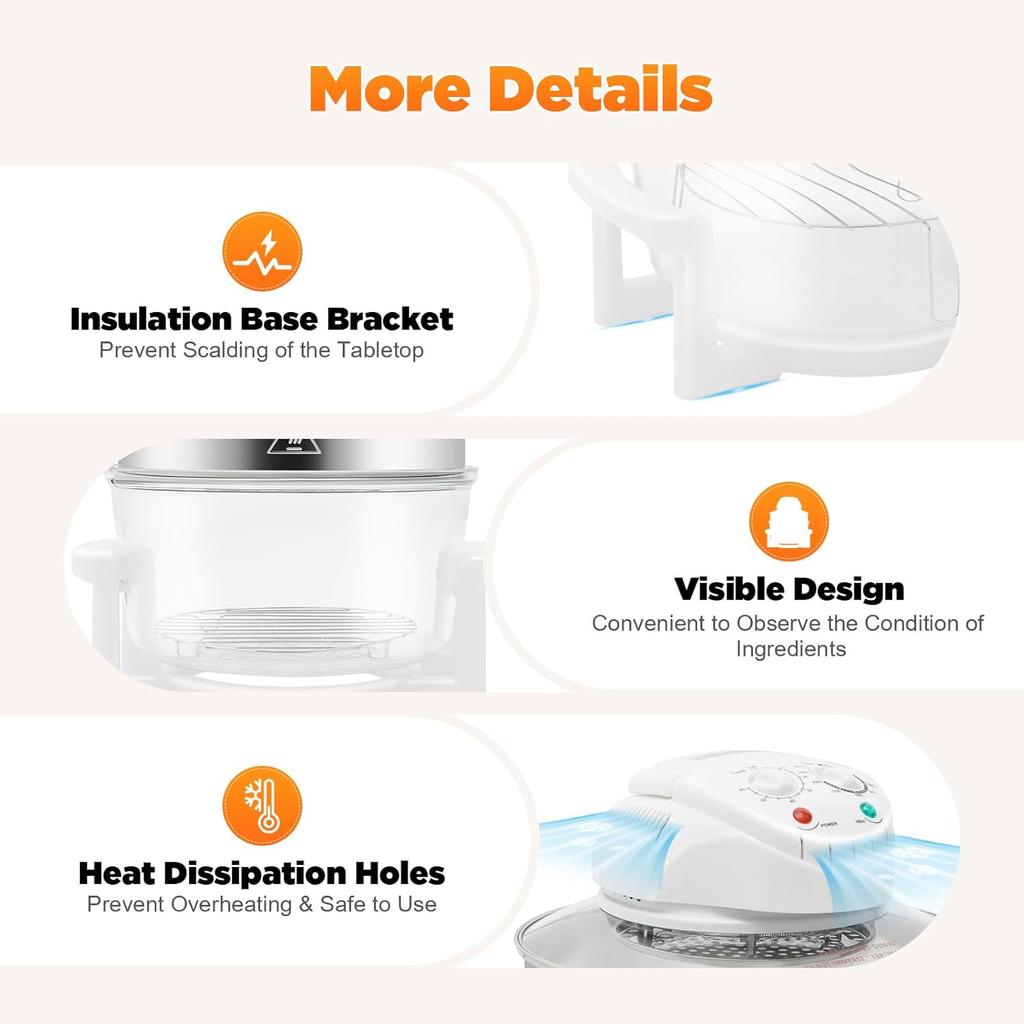 Turbo Air Fryer 18QT 1400W Large Convection Oven Countertop Glass Containers with Lids Temperature Control 32℉-482℉