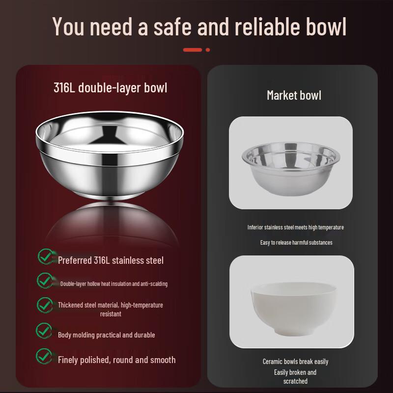 Ciotola a doppia parete in acciaio inossidabile 316 per alimenti Vnash