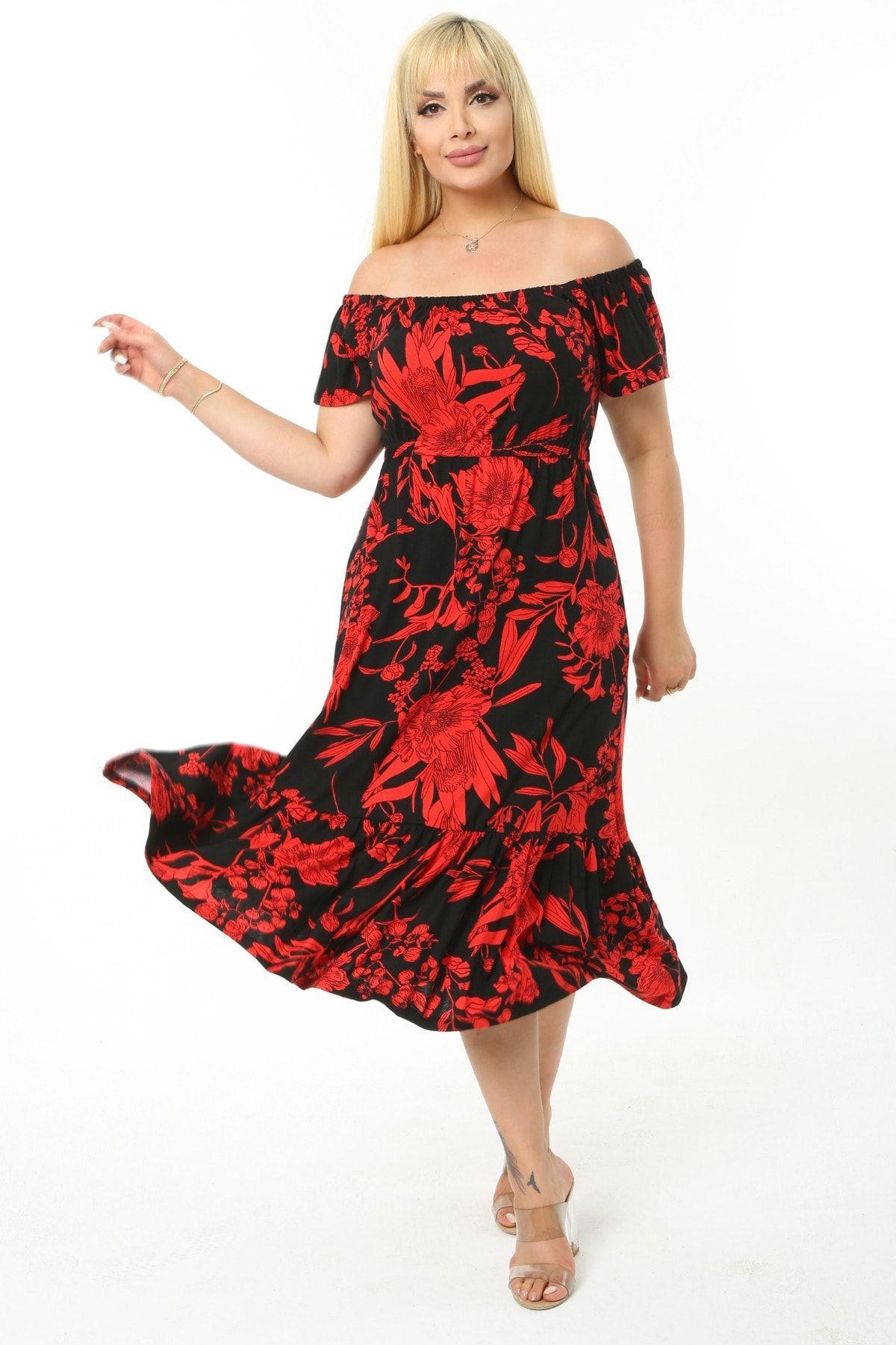 

Women s Big Size Dress Madonna Collar Strap Red Palm Tree Pattern Dress