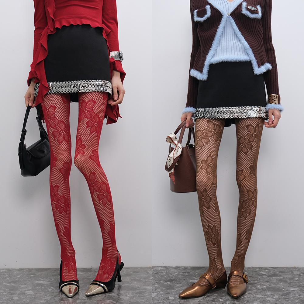 1/2 Paar Sexy Jacquard Netzstrumpfhosen Strumpf Damen Ausgeschnitten Blumenmuster Strumpfhose Mode Elegant One Size