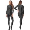 Womens Mock Neck Zipper Back Bodystocking Glossy Full Body Long Sleeve Sportswear Nightwear