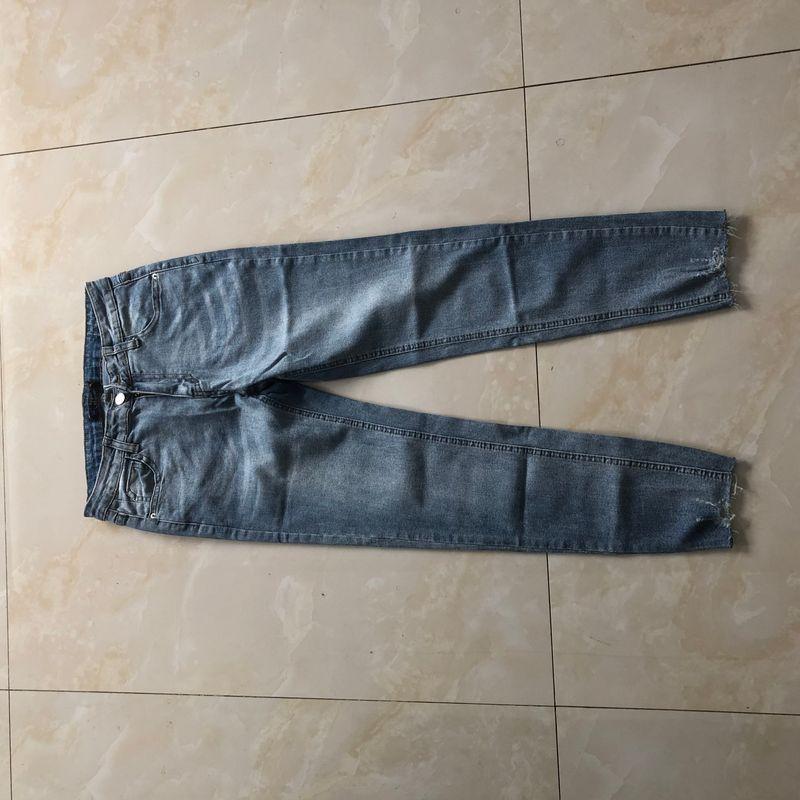 

Ripped Feet Jeans Autumn New Foreign Trade Women clothes Natural Waist Zip-up Button Slimming Trousers 32595 Blue (paragraph B) B- 11-23-3 XL