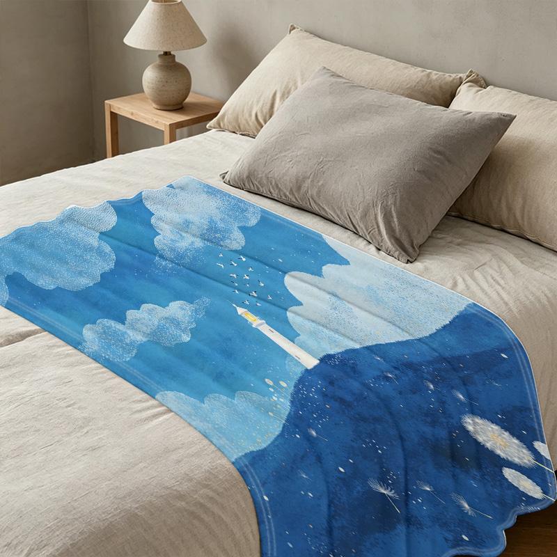 Soft Solid Lighthouse Flannel Blanket – Warm Cozy Home Throw for Halloween, Christmas & Everyday Lounge