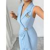 Europe, America 2026 summer new suit collar waist design irregular and thin dress women
