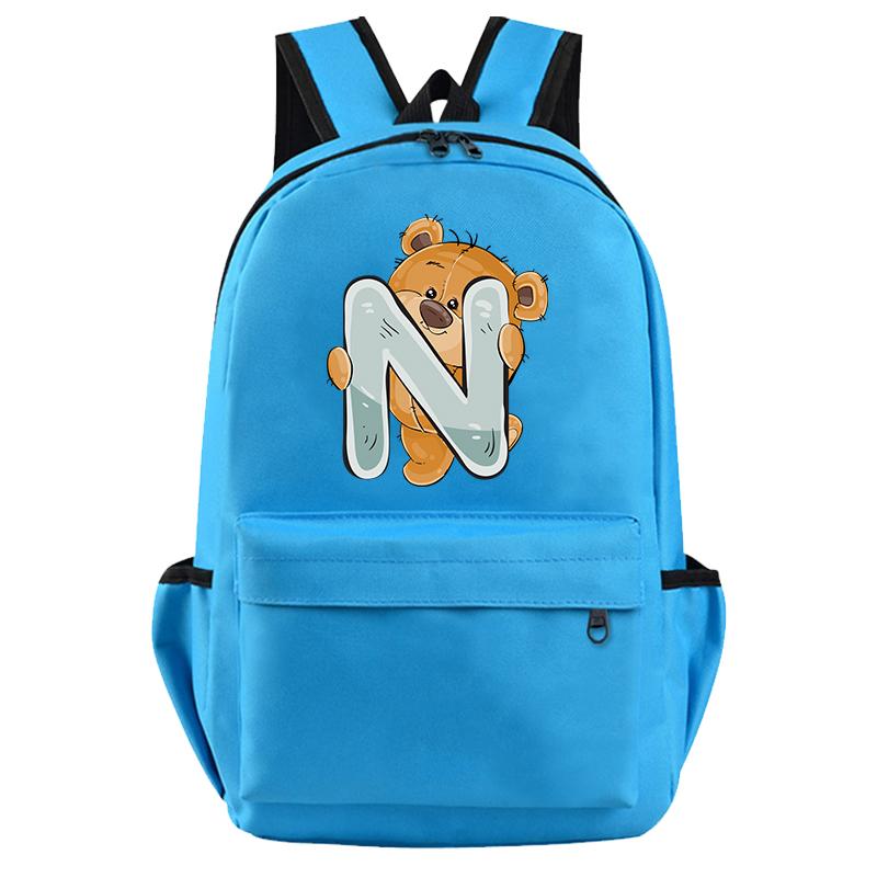 Little Bear 26 English Letters Backpack Teen School Bag for Girls Boy Backpack Bookbag for Kid Gifts Large Capacity Student Bag