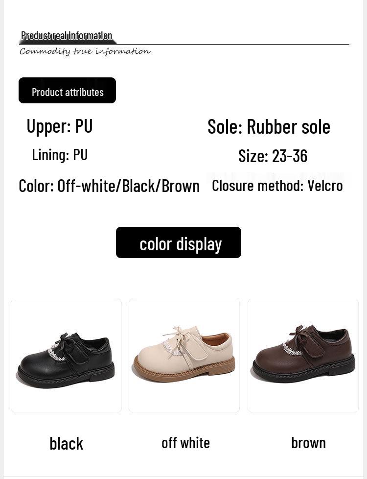 Sapatos de Princesa com Laço de Couro para Meninas com Sola Macia e Acabamento em Renda para Primavera e Outono