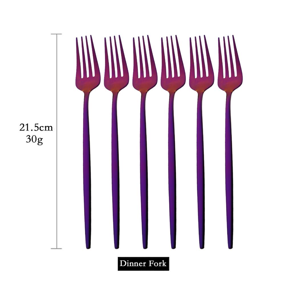 6Pcs Colorful Cutlery Set Stainless Steel Dinner Fork Set Dessert Cake Fork Fruit Salad Fork Tableware Set Kitchen Flatware Set