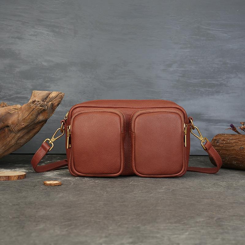 Johnature Genuine Leather Women's Bag Soft Cowhide Large Capacity Solid Color Multi Compartment Shoulder Crossbody Bag