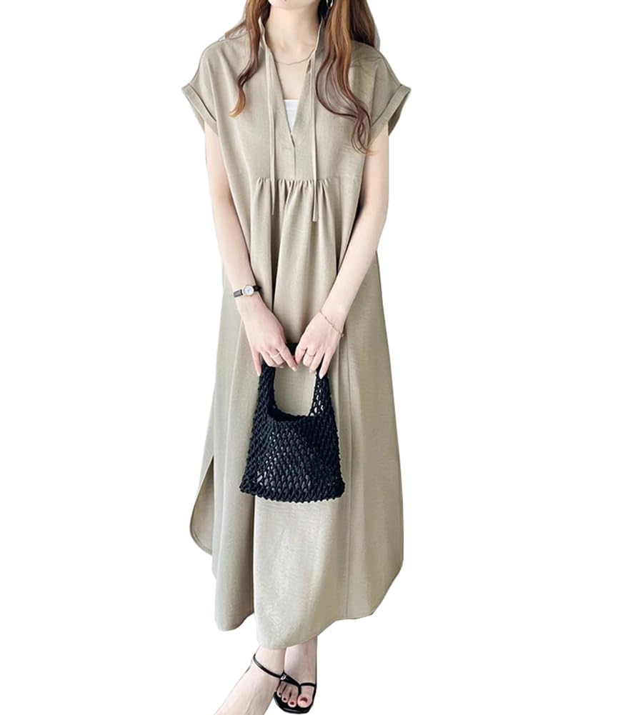 TASOGARA Long Solid Plus Sizes Maxi Loose for Commuting Free Light Women's Dress, Spring/Summer, Color, Cotton, Figure-Flattering, Available, Length,