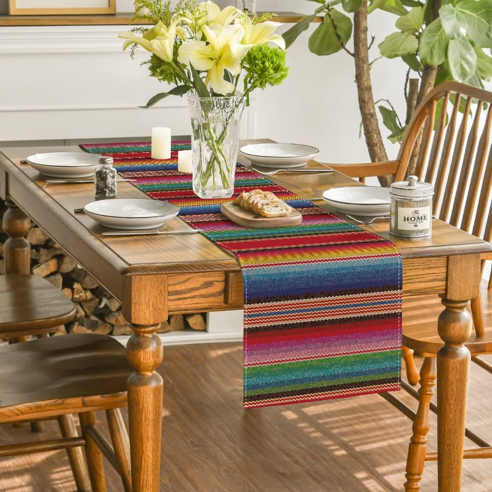 Mexican Colorful Stripes Table Runner Dresser Scarves Table Decor Dia De Los Muertos Kitchen Dining Table Runner Party Decor