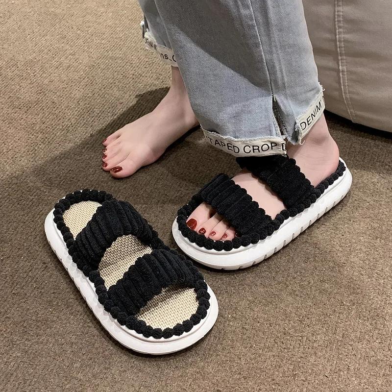 

Домашние тапочки, мягкие плюшевые тапочки, модные нескользящие тапочки на платформе, однотонные тонкие домашние тапочки для спальни 2024 36