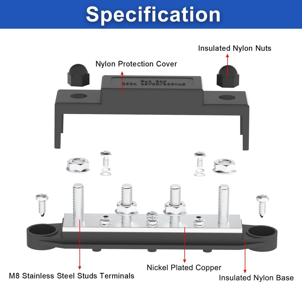 Upgrade Busbar 250A Power Distribution Block 5/16" (M8) 4 Post Terminal Block with
