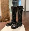 Cowhide version, annual combat boots~ The same washed horse leather buckle with thick heel medium and high boots female knight boots autumn and winter