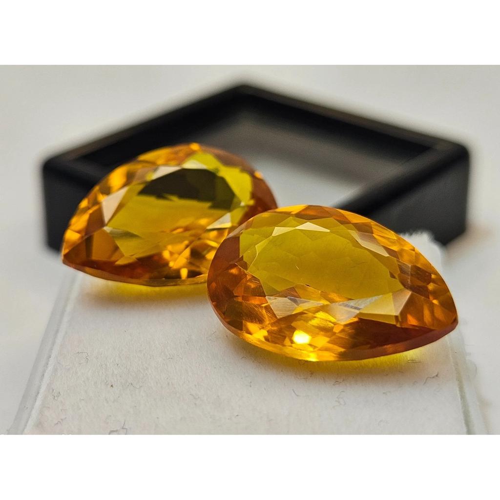 Citrine Yellow &Orange For Earing Natural Pear Cut 18-19 Ct Pair Gemstone