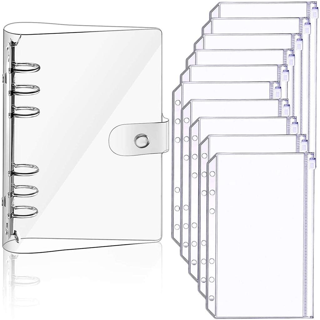 NEW A6 Clear Soft PVC Notebook Binder Cover Planner 6-Ring Loose-Leaf Folder Cash Budget Envelope System with 10 PCS Pockets