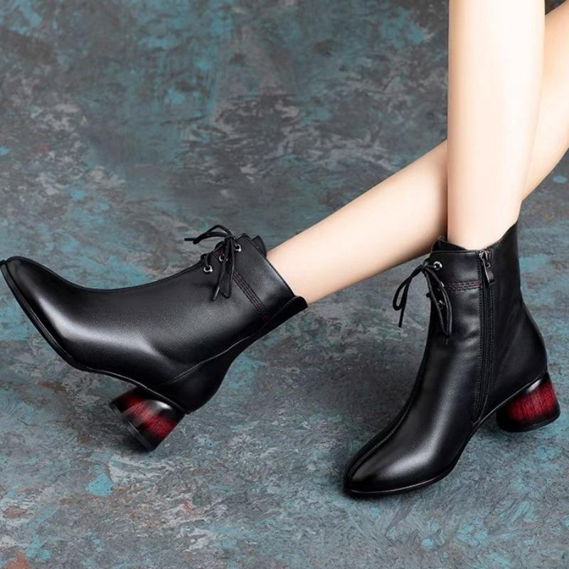 Ladies Shoes  High Quality Side Zipper Women's Boots Fashion Front Lace-up Modern Boots Women New Pointed Toe Ankle Boots