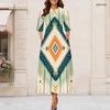 Women Plus Size Round Neck Keyhole 3 4 Sleeve Abstract Floral Gradient Print Maxi Dress
