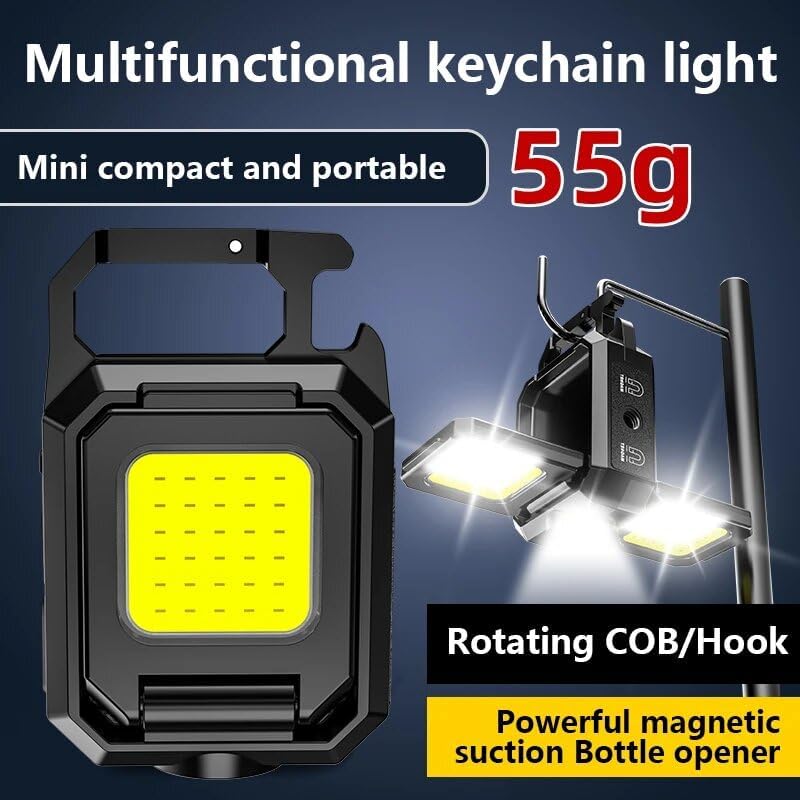 LED Mini Rechargeable Keychain Flashlight,4 Modes Portable Waterproof Flashlight with Folding Bracket Bottle Opener