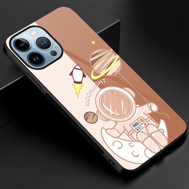 

Чехол с милым астронавтом с рисунком для Iphone 14 13 12 11 Pro Max Mini Xs Xr X 7 8 6s Plus Se 2022, защитное стекло, задняя крышка Capinha For iphone 12 Pro