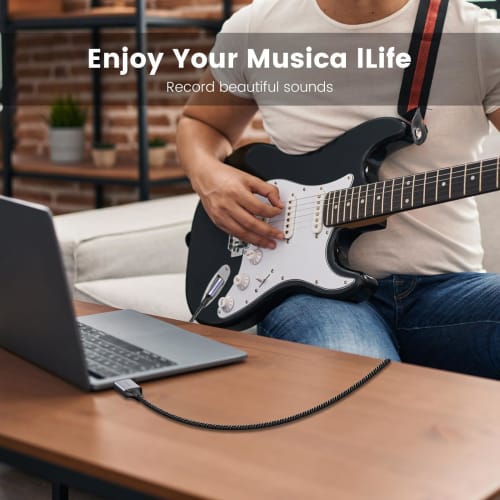 MOSWAG USB to 6.35mm Audio Cable with Recording Function, USB Guitar Cable, USB 6.35mm Male to TRS Stereo Cable for Microphones, Guitars, Basses, Spea