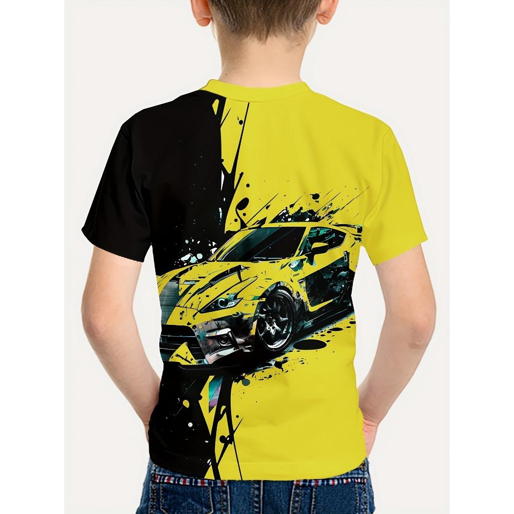 Boys' neon green and black racing pattern T-shirt