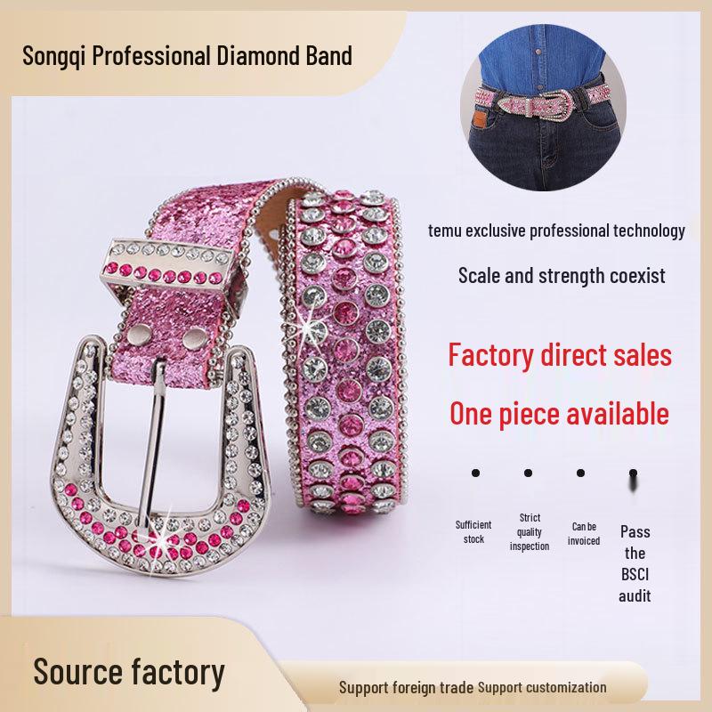 

Women s Rhinestone-Studded Diamond Belt for Jeans 100 cm
