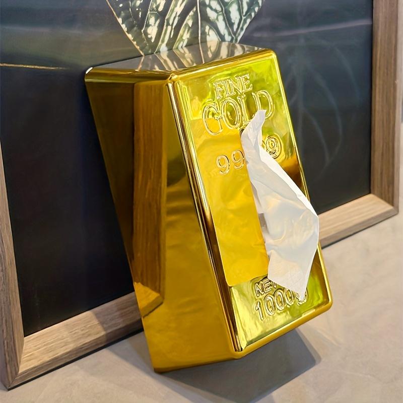 Gold Bar Shaped Tissue Box Shiny Metallic Gold Tissue Holder for Desk Bathroom Living Room Office Funny Home Decor Gift