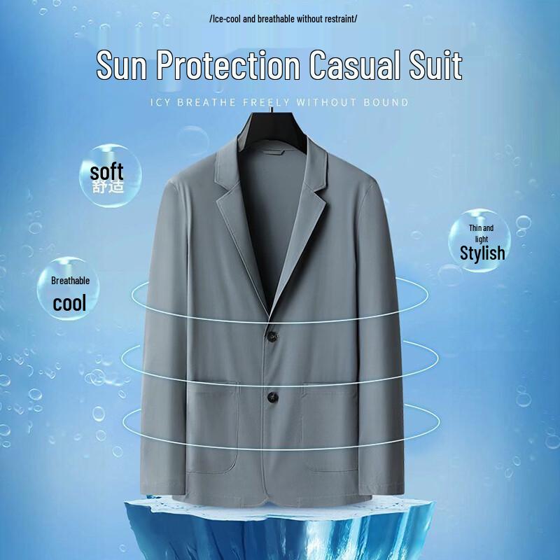 ROMON Men's Summer Ice Silk Business Casual Blazer with UV Protection