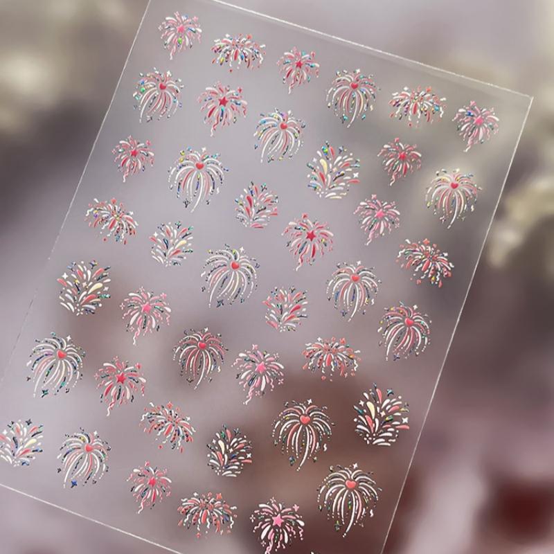 Fireworks Nail Stickers Rainbow Laser Silver Pink Blooming Firework New Year Celebration Nail Art Decals Decoration