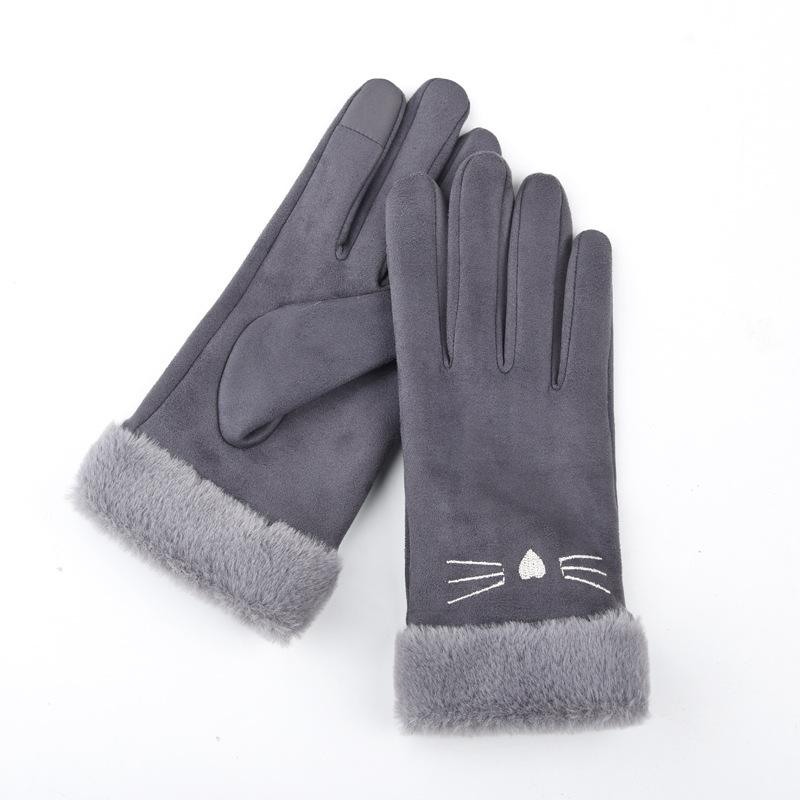 Winter gloves women's warm fleece thickened cute non-slip, windproof and cold-proof cycling electric car gloves