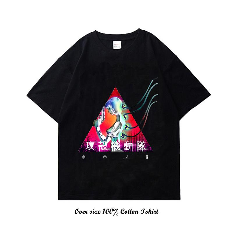 90s Anime Ghost In The Shell Pánské tričko Potisk Vintage Streetwear Hip Hop Oblečení Krátký rukáv Nadměrné Ležérní Bavlněné tričko