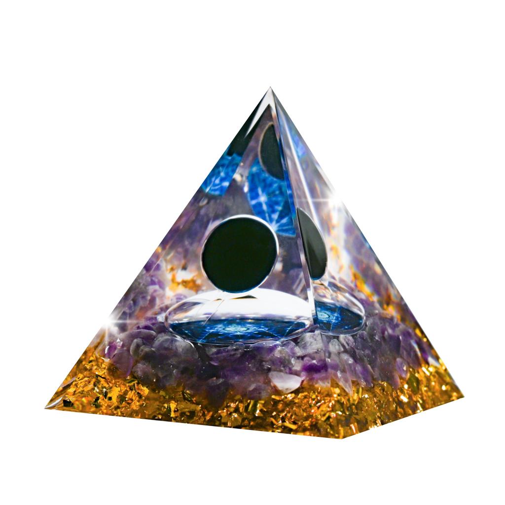 Orgonite Crystal Orgone Pyramid Tree of Life Energy Tower Nature Reiki Healing Chakra Crushed Stone Jewelry Object (Blue X Hexagon)