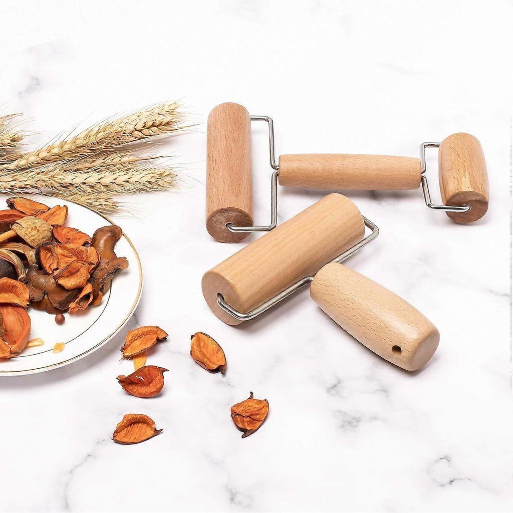 Wood Pastry Pizza Roller 2 Pieces Non Stick Wooden Rolling Pin for Home, Kitchen