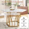 Dining Table and Chair Set (5-Piece Set), Modern Hexagonal Marble Table + 4 Chairs Made of Green Velvet, To Create Warm Restaurant, Gold Table Legs