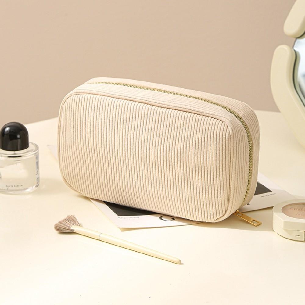 

Модная портативная сумка для хранения Многофункциональная вельветовая сумка Простая большая вместимость Косметичка Женская бежевый