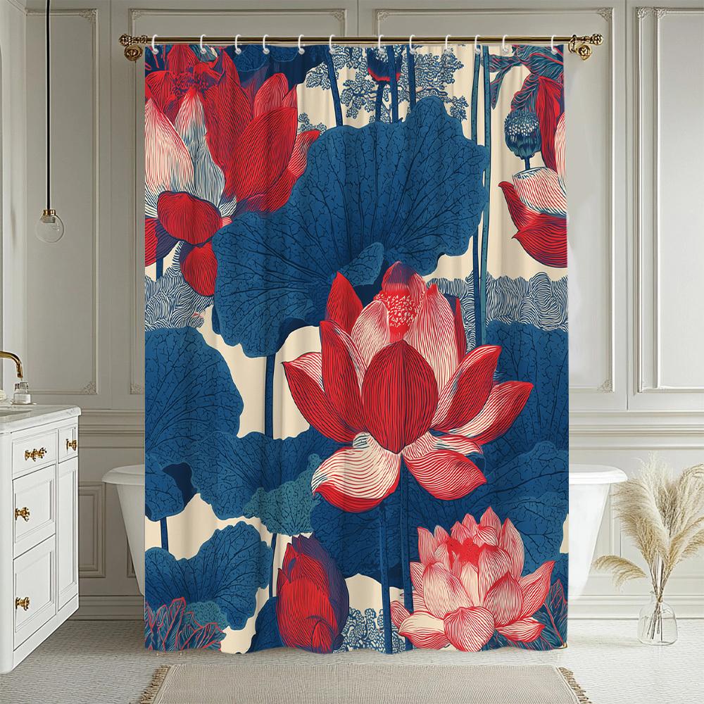 1Pc Floral Watercolor Pattern Shower Curtain Bathroom Decoration Polyester Fabric Contains 12 Hooks 70. 8X70. 8 Inch