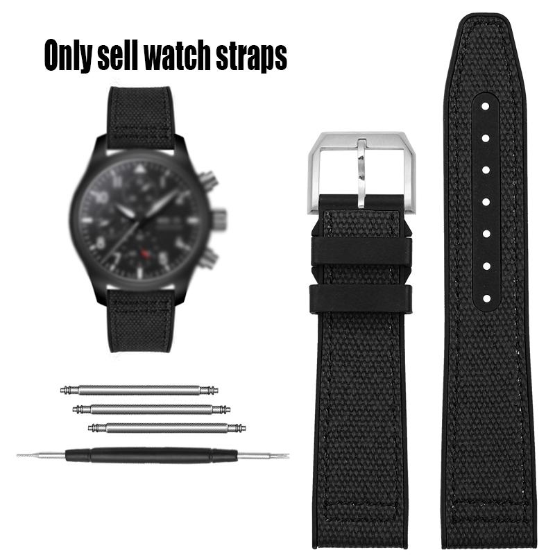 Nylon Rubber Watch Strap For IWC Pilot Spade A Mark 18 Portuguese Blue Band FOLDING CLASP Canvas Men's Watch Chain 20MM Bracelet