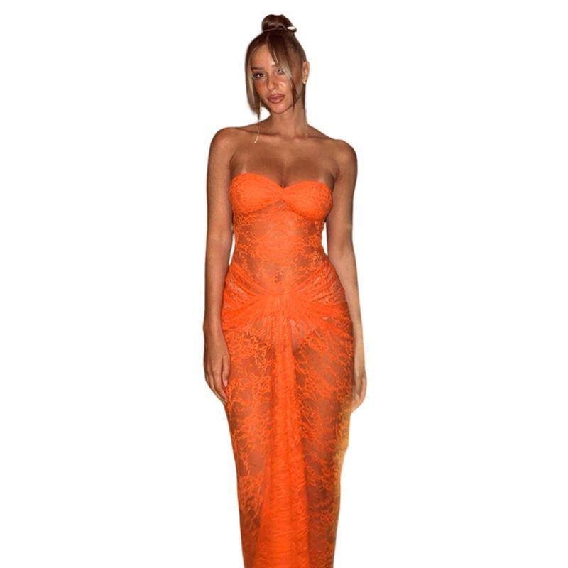 INS Fashion Style 2024 Summer New Arrival Women's Clothing Fashion Sexy Bandeau Lace See-through Slim-Fit Sheath Dress