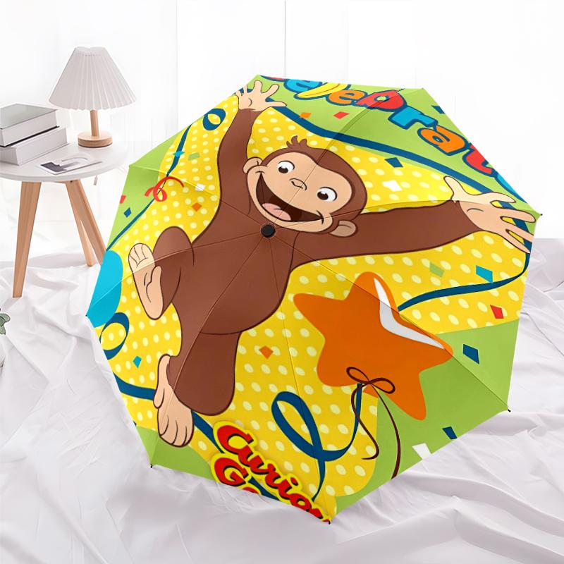 1pc Curious George (7) Umbrella, Sun Protection, And UV Shielding. It Has Eight Sturdy Ribs for Outdoor Use And Perfect Gift