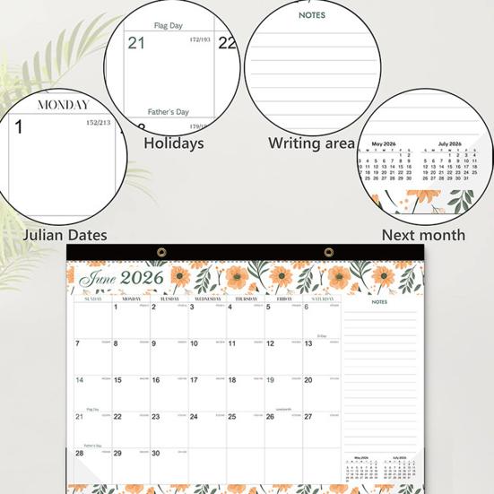 2026-2027 Wall Calendar Jan.2025 - Jun.2026 18 Monthly Planner 12" X 17" Wall Hanging Calendar with Hanging Hook And Julian Dates for Organizing