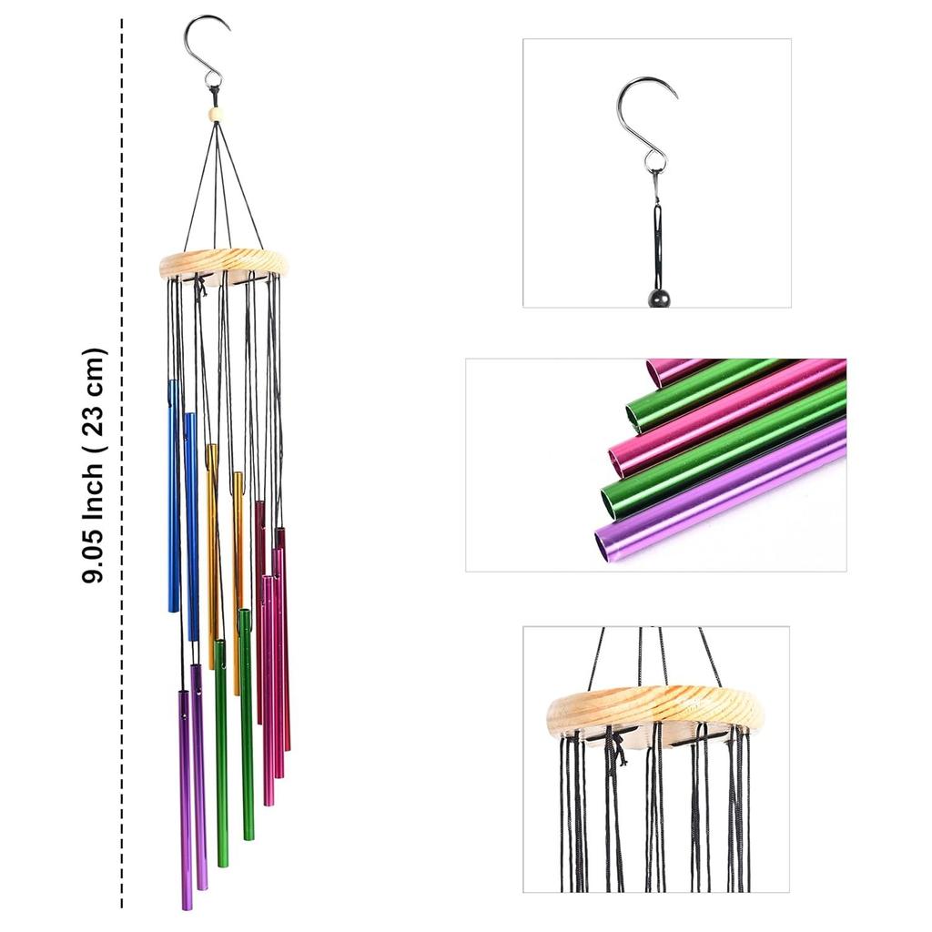 Wind Chimes for Home Décor – Positive Energy Decoration for Living Room, Bedroom, Multicolor 12-Pipe