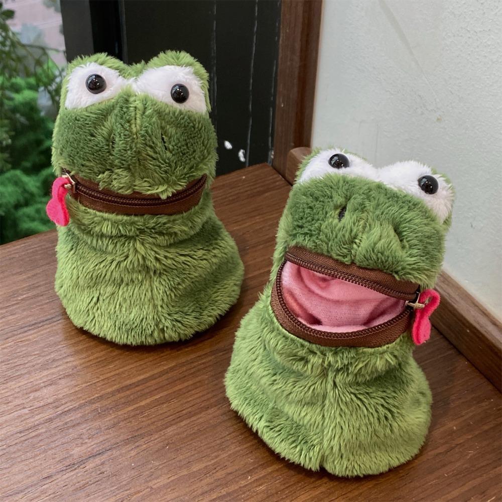 Furry Frog Plush Money Bag Funny Frog Earphone Bag Zipper Open Mouth Frog Coin Purse Wallet  Girls