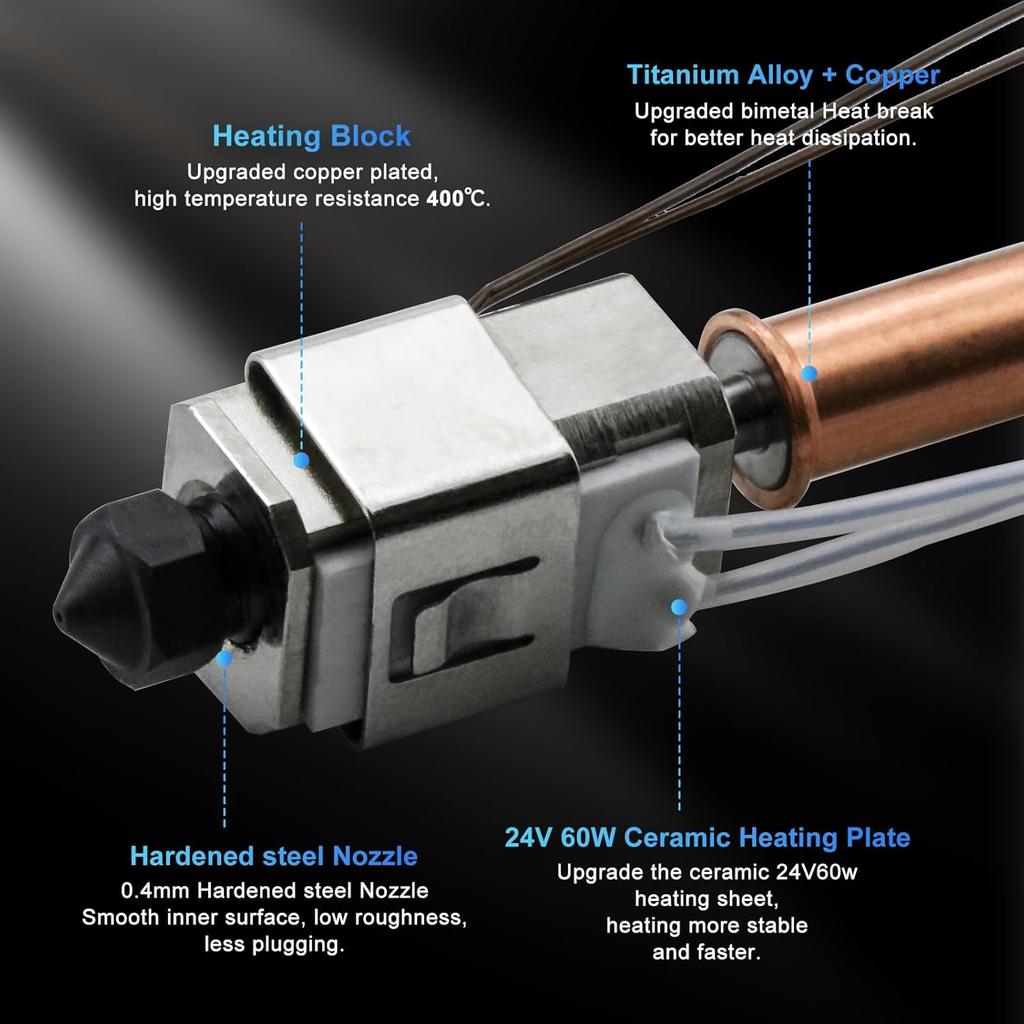 Upgrade Hotend for Kobra 3 Combo Print Head Extruder Kit Heater Block Heating Cartridge Thermistor with 0.4MM Hardened Steel Nozzle Silicone Cover