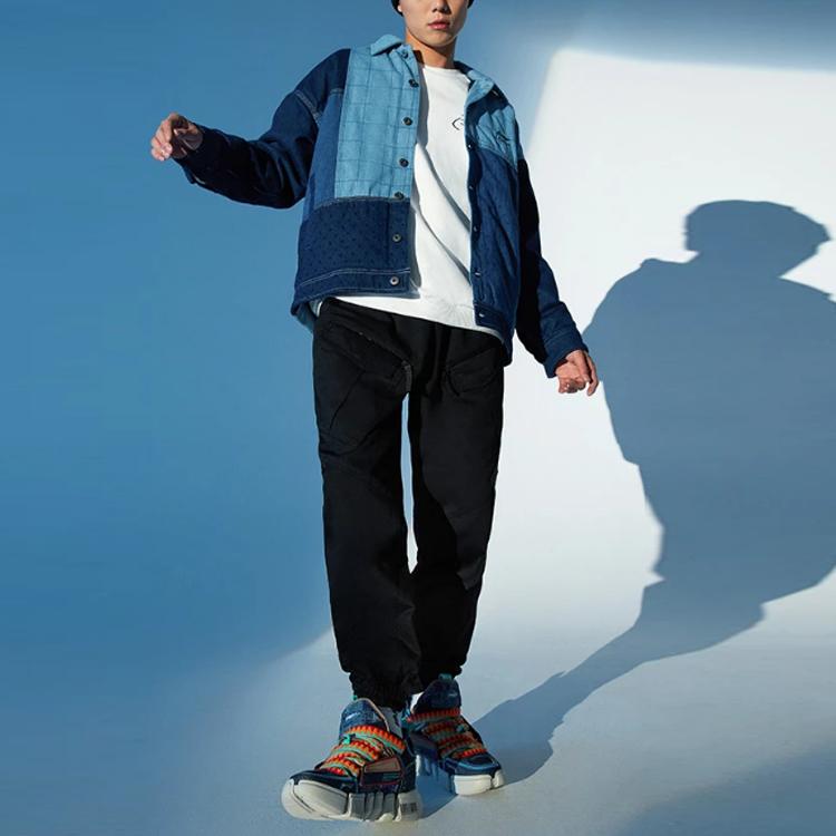 Li Ning Wu Chuang Wu Yi Color Block Splicing Single-Breasted Loose Cotton Jacket Men Jacket Blue AJDR427-1