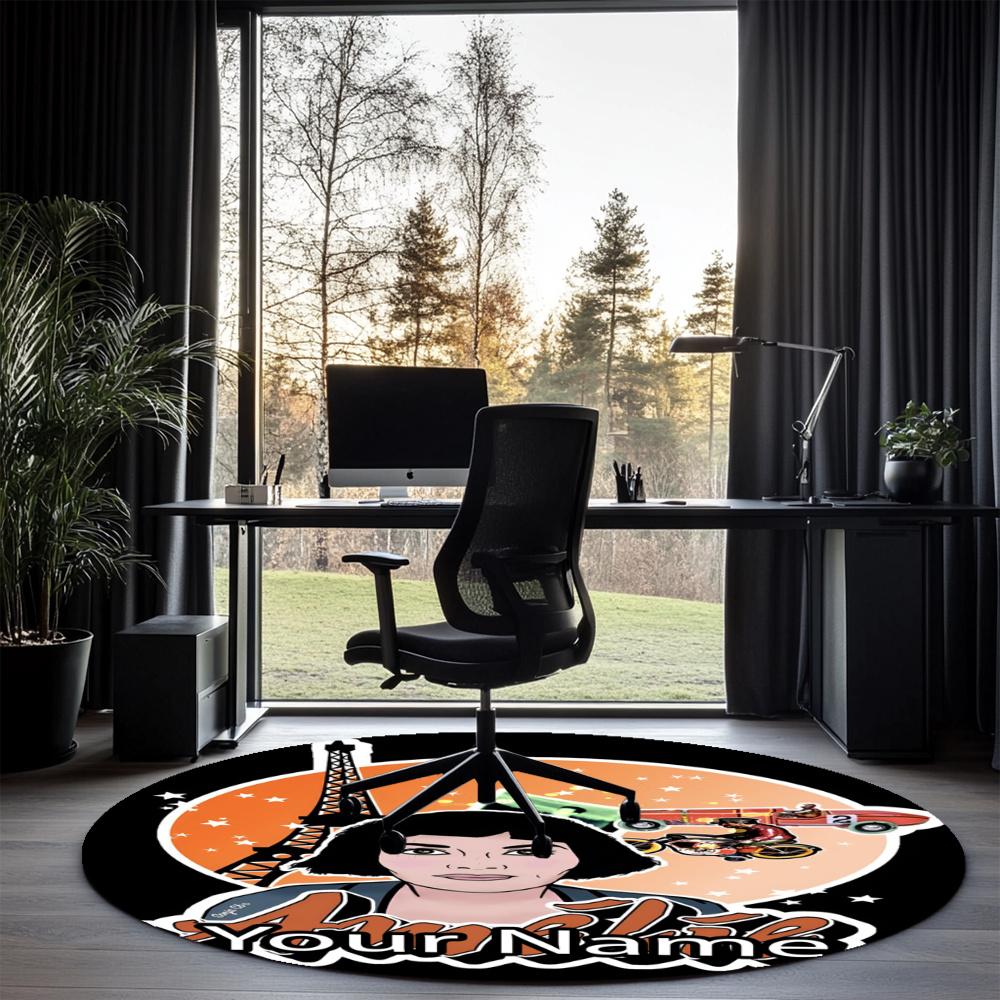 Custom Name Amélie Printed Round Rug Carpet Chair Rug Area Rug Entryway Doormats,for Office Chair Living Room Bedroom Kitchen Room.