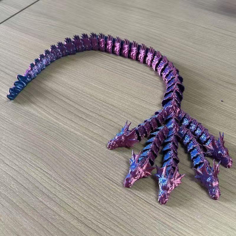 45Cm 3D Printed 5 Headed Dragon Toy Flexible Joints Movable Simulation Dragon Figurine Model Home Decoration Ornament Kids Gifts