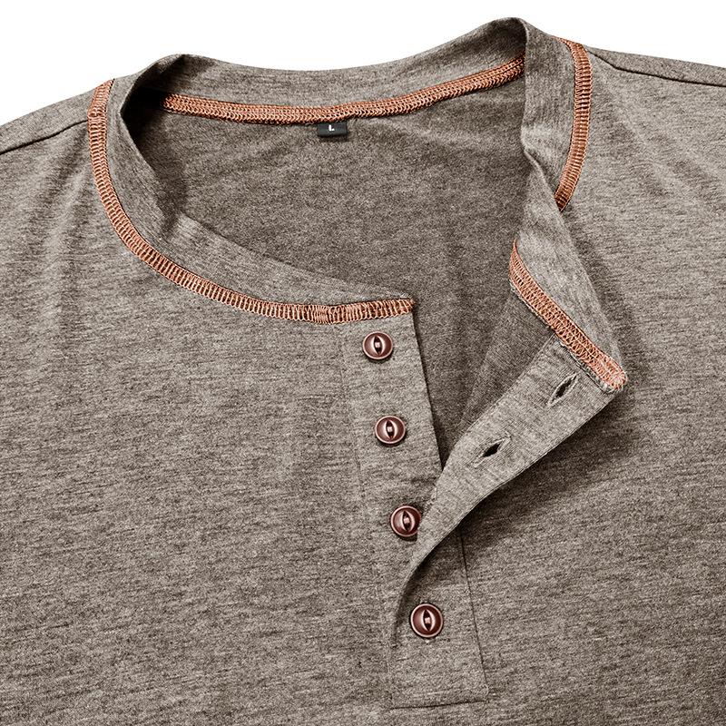 Fashion Short-sleeved Henley Shirt Men's Round Neck T-shirt Colour Blocking Tops Body Suit Men's Clothing